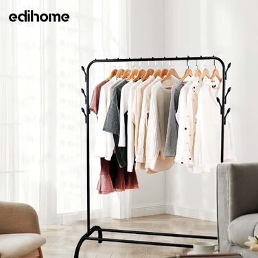 Металевий стійкий одягова стійка edihome 118x148x39 см з полицею для взуття, органайзер для одягу, чорна