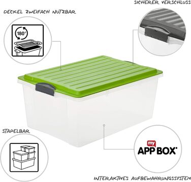 Набір контейнерів для зберігання Rotho Compact 3x38 л з кришкою та колесами, зелений/прозорий, пластик, 70 л