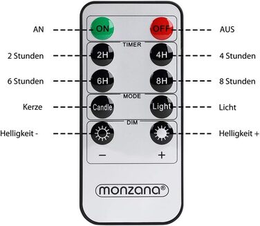 Свічки Monzana XL LED з таймером 2-8 годин, мерехтливим полум’ям, дистанційним керуванням, на батарейках, тепле біле світло, набір чайних свічок 4,5 см, з натурального воску, димовані, електричні