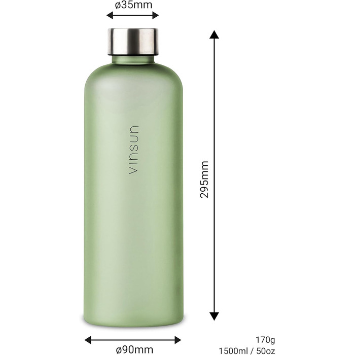 VINSUN пляшка для води 650/1000/1500 мл, тританова, герметична, без BPA, для газованої води, спорт, школа, офіс, велосипед