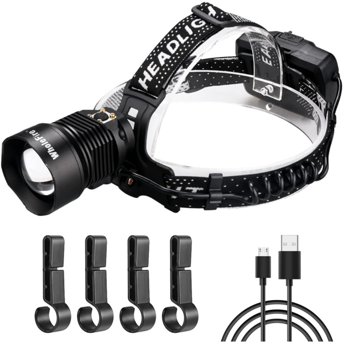 Налобний ліхтар WholeFire LED XHP90, 15000 люмен, USB акумулятор, водонепроникний, зум, потужний світильник для кемпінгу, бігу
