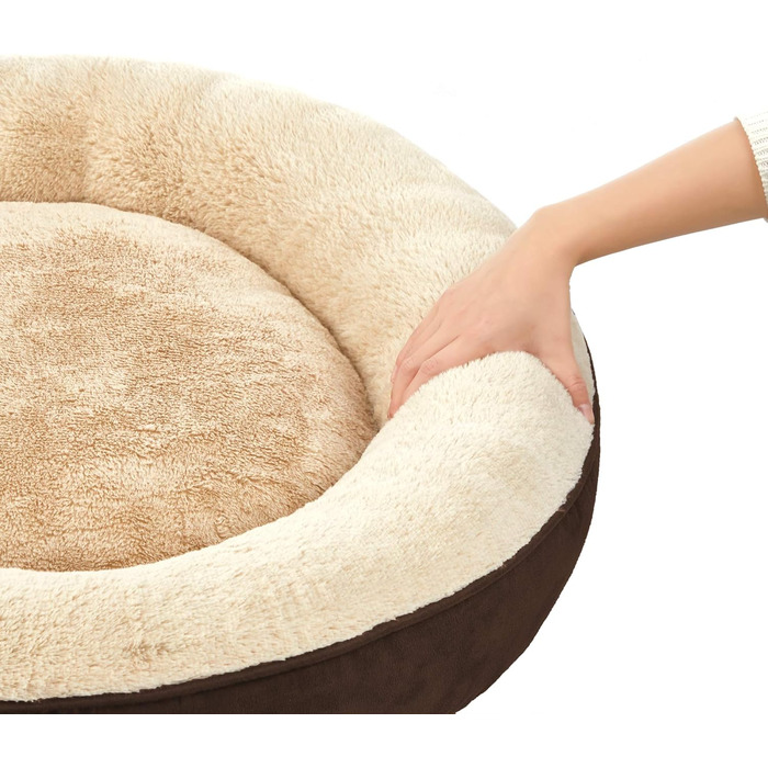 Лежак для собак і котів Feandrea Donut, 70 см, коричневий, плюшевий, круглий, 60x60x18 см