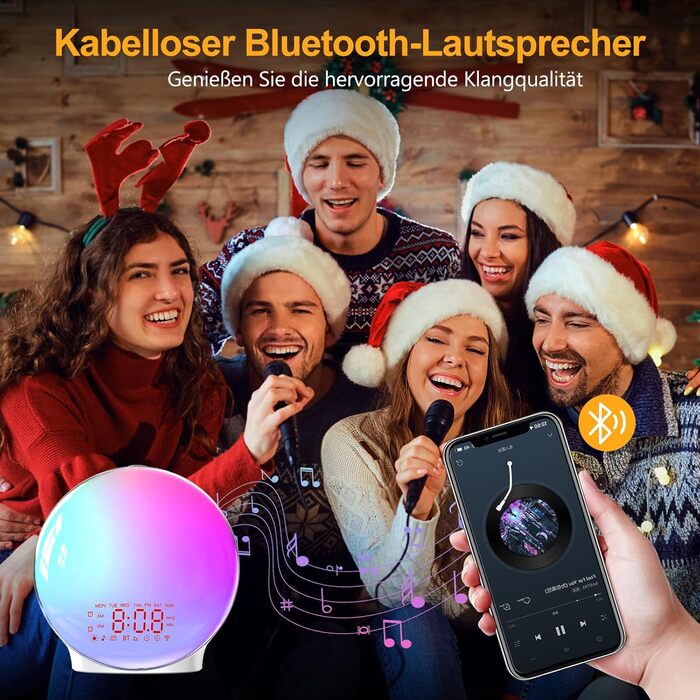 Bluetooth будильник-лампа із симуляцією світанку та заходу сонця, 17 кольорів, 22 звуки сну, радіо, дві тривоги, для дітей і важких сплячих
