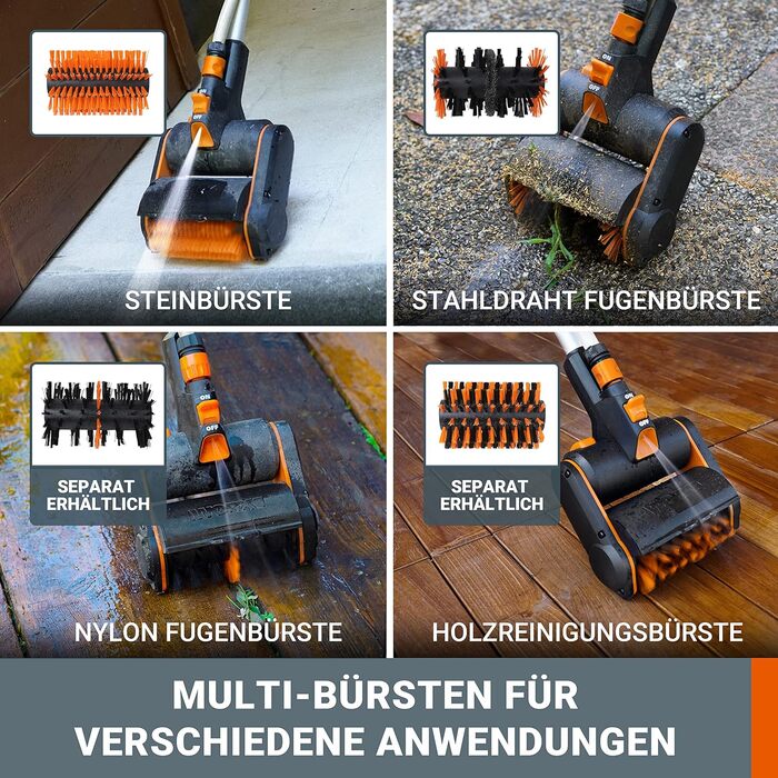 Акумуляторна багатофункціональна щітка WORX WG441E.9 20V для очищення каменю та дерева, видалення бур'янів, з водопідключенням, PowerShare, без акумулятора і зарядного пристрою