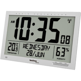 Настінний годинник Technoline WS 8013, цифровий, XL, сріблястий, великий LCD-дисплей, індикація температури, сучасний дизайн, 37×27 см