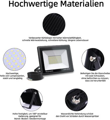 2 шт. LED прожектор 100Вт, 8140Лм, тепле світло 3000K, IP66, вуличний водонепроникний світильник для двору, під'їзду, гаража, саду, суперяскравий