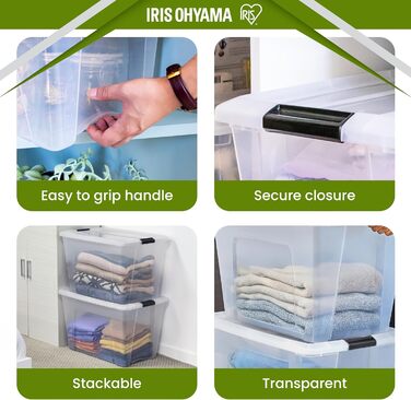 Пластикова коробка для зберігання Iris Ohyama TB-45 з кришкою, 55 л, прозора, 6 шт, з ручками та замками, міцна, для одягу, гаража, дому та офісу, штабельована