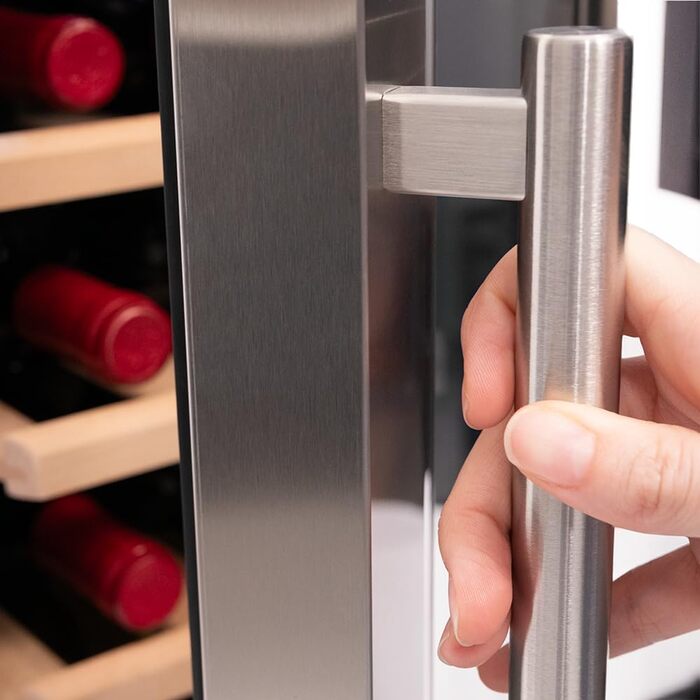 Винний шафа Cecotec Bolero GrandSommelier 830 CoolWood, термоелектрична, тиха, енергоефективна, для 12 пляшок, з індикаторами, сенсорним керуванням, нержавіюча сталь і дерево, регулювання температури 8-18°C