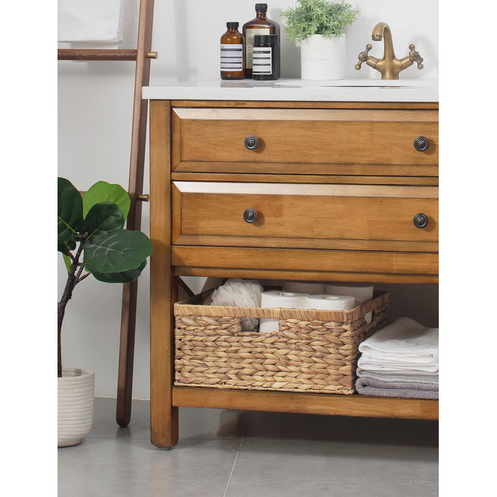 Кошик для зберігання StorageWorks з водяної гіацинти 42x33x19 см, плетений прямокутний кошик з подвійними ручками, натуральний