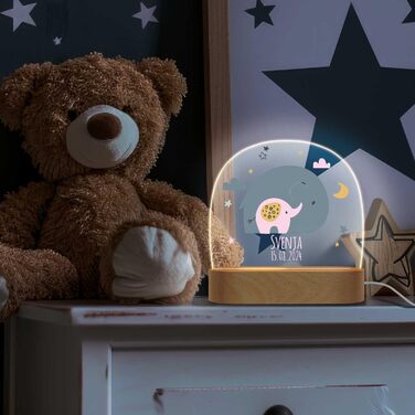 Персоналізований LED нічник для дітей з іменем, дизайн Веселка, нічна лампа для дитячої кімнати, подарунок для малюків, червоний (рожевий слон)