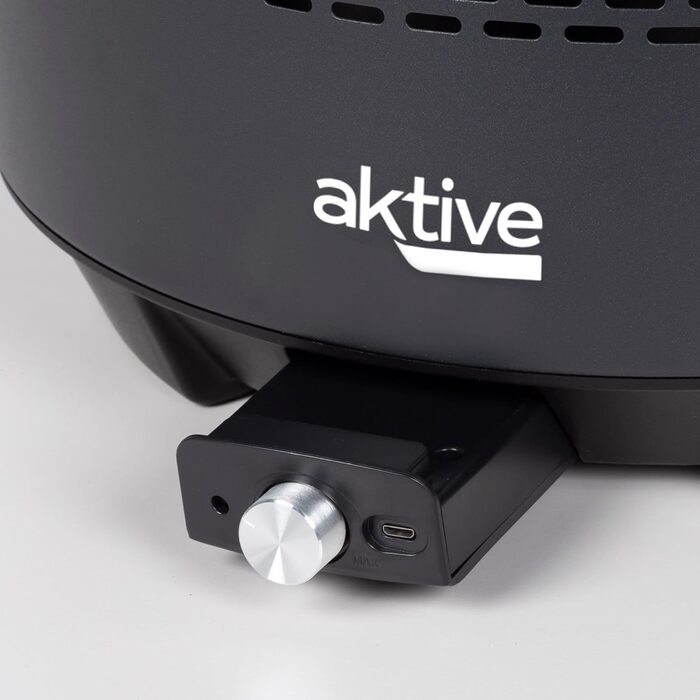 Портативний бездимний вугільний гриль Aktive, акумуляторний, прямокутний, з піддоном для жиру, 45x28x19 см, з чохлом, для тераси та балкона, чорний