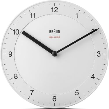 Настінний годинник Braun BC06W-DCF, радіокерований, тиха робота, 20 см, білий, класичний стиль, центральноєвропейський час