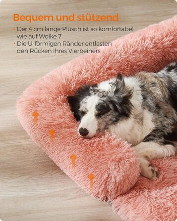 Ліжко для собак Feandrea FluffyHug, плюшеве, рожеве, м'яке покривало-софа, захист для дивану, подушка, розмір M (80x75x16 см) для малих і середніх собак