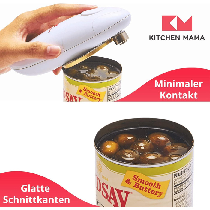 Автоматична електрична відкривачка для консервів Kitchen Mama, безпечна, зручна, без рук, гладкий край, харчова сталь, на батарейках, червона