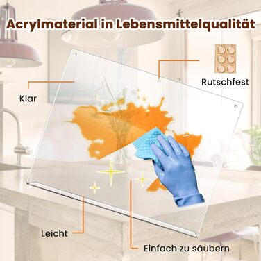 Акрилова обробна дошка Gracenal 45x40 см, прозора, з бортиком, нековзна, альтернатива склу, для кухні, подарунок, кухонні аксесуари