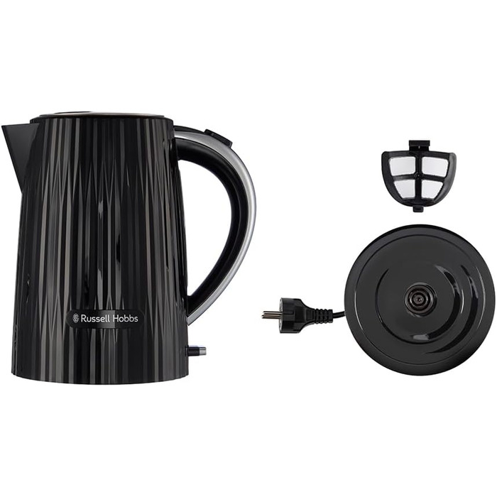 Електрочайник Russell Hobbs Eden 1,7 л, 2400 Вт, білий з нержавіючою вставкою, знімний фільтр від накипу, відкривання кришки кнопкою, індикатор рівня води, підсвічування, BPA-free, модель 27360-70