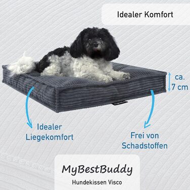 Лежак для собак MyBestBuddy Visco, сірий, 70x50 см, ортопедичний, з POSO-Cord тканиною, в'язкопружна піна, знімний чохол, праний при 40°C, для малих порід