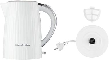 Електрочайник Russell Hobbs Eden 1,7 л 2400 Вт, білий, нержавіюча сталь, знімний фільтр, відкривання кришки кнопкою, індикатор рівня води, підсвітка, BPA free 27360-70