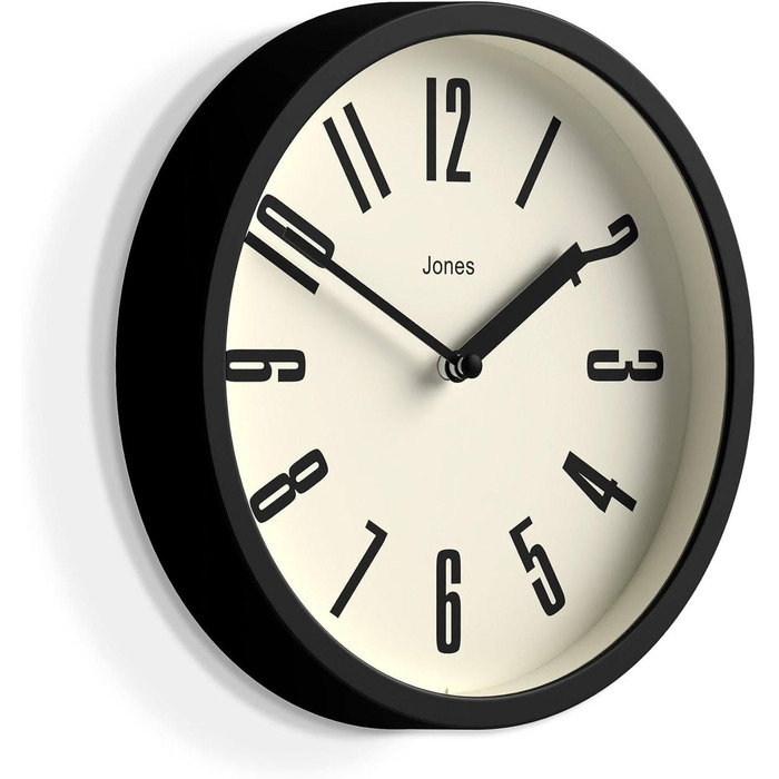 Годинник JONES CLOCKS для ванної та кухні, настінний, ретро, круглий, 20 см, чорний, легкі для читання цифри, ідеальний для кухні, офісу, дитячої кімнати або невеликих приміщень