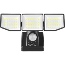 LED прожектор з датчиком руху для вулиці, 6000 Лм, 38Вт, суперяскравий, з трьома регульованими головками, 6500K холодне біле світло, IP65 водонепроникний, для гаража, саду, двору