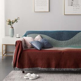 Декоративний в'язаний плед ROOMLIFE 180x259 см, двосторонній, патчворк, покривало на диван, захисний чохол для меблів у вітальню, бохо стиль, для домашніх тварин