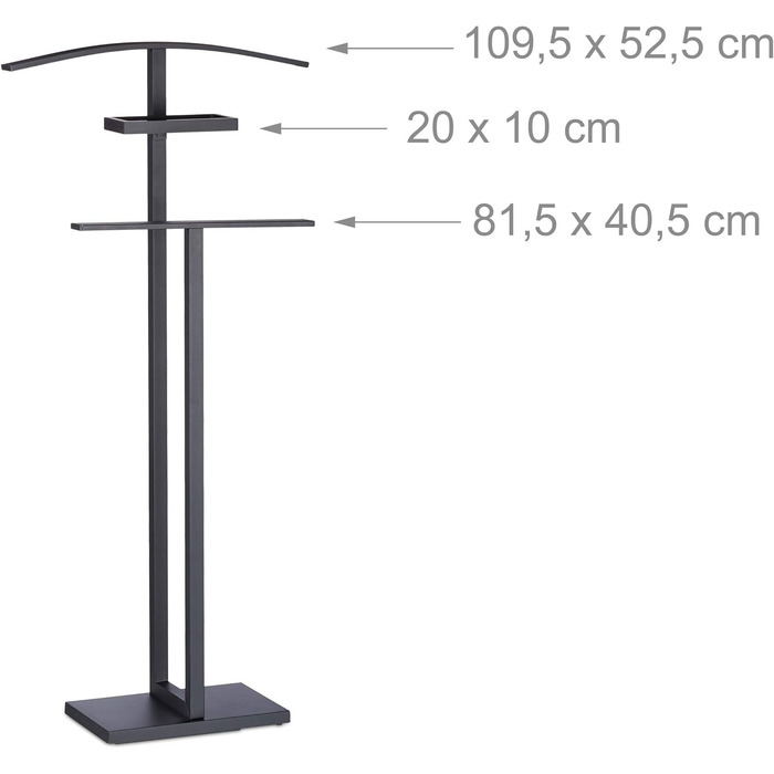 Вішак для одягу Relaxdays Stummer Diener з плечиками і штангою, чорний, 112x52,5x20 см