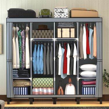 Тканинна шафа LOEFME 170x175x45 см для спальні з 2 рейками для вішалок