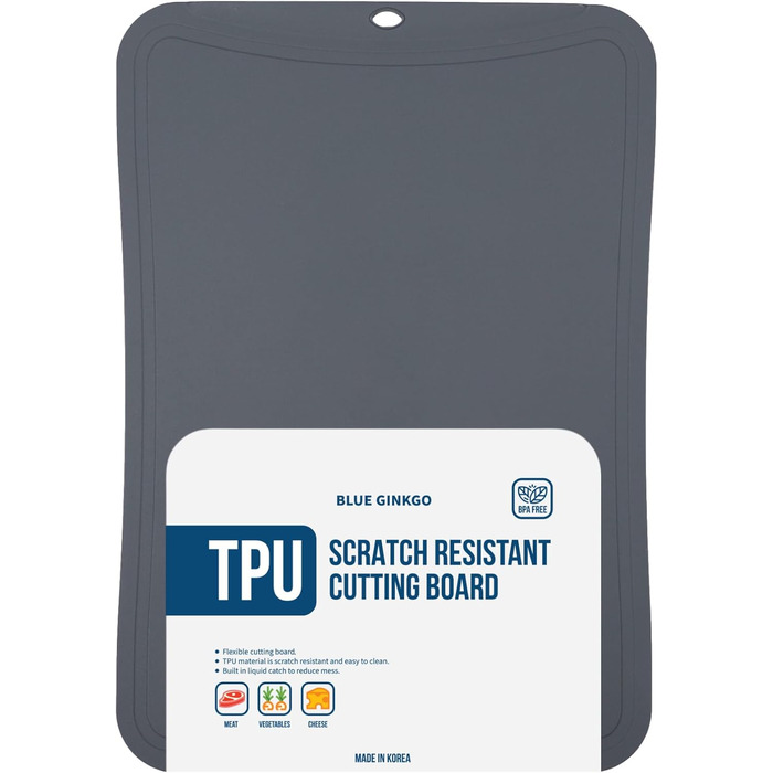 Гнучка кухонна обробна дошка Blue Ginkgo з TPU, середня, темно-сіра, виготовлена в Кореї, стійка до порізів і довговічна