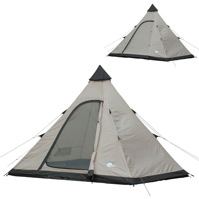 Намет your GEAR Lido Tipi для 3-4 осіб, кемпінговий, з пришитою підлогою, захистом від комах, стоячою висотою, пірамідальний, UV 50+ захист, водостійкість 5000 мм
