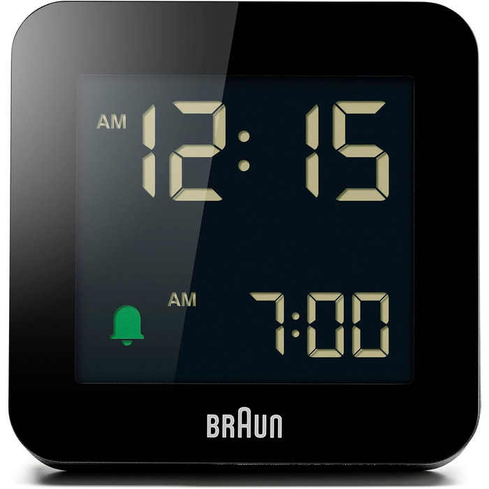 Цифровий будильник Braun BC09B з функцією сну, негативним LCD-дисплеєм, швидким налаштуванням і наростаючим сигналом, чорний