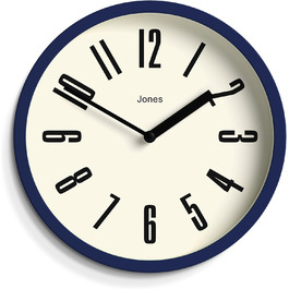 Настінний годинник JONES CLOCKS Retro 20 см, синій, великі цифри, для кухні, офісу, дитячої кімнати, ванної, водостійкий