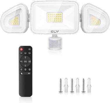 CLY LED прожектор 42 Вт з датчиком руху та пультом, 3600 Лм, 6500K, триголовий, вуличний, IP66, для гаража і тераси