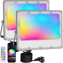 Комплект з 2 RGB LED прожекторів 30Вт для вулиці, 16 млн кольорів, Bluetooth APP, 2.4G пульт, IP66, димування, для саду, Хелловіну, Різдва, вечірок (100Вт, 2 шт.)