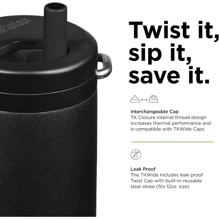 Термокружка Klean Kanteen TKWide 340 мл з кришкою, чорна