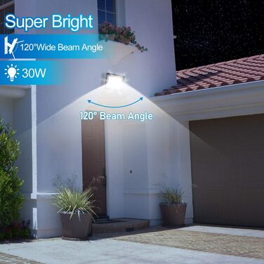 LED прожектор для вулиці та приміщень, 2 шт, 30W, IP66, 8500 Лм, холодне біле світло 6000K, водонепроникний, широкий кут 120°, суперяскравий світильник для фасаду та двору