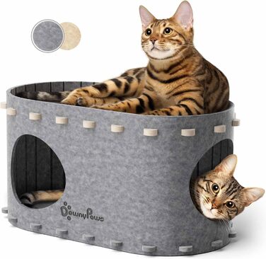 Будинок для котів з фетру, ігрова котяча хатка, зимова лежанка 58x33x30 см, бежевий, захист кігтів