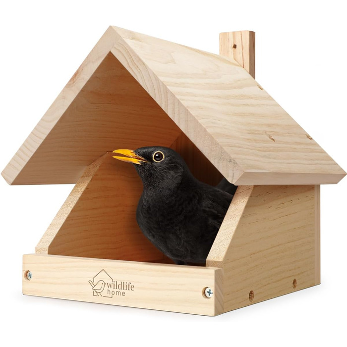 Дерев'яний будиночок для птахів WILDLIFE HOME Amsel, напіввідкритий, масивне дерево, для дроздів, малинівок, напівпечерних птахів, нефарбований, для підвішування, стійкий до погодних умов