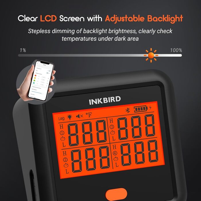 Цифровий термометр для гриля Inkbird IDT-34C з Bluetooth, бездротовий термометр для м'яса та духовки, сигнал тривоги температури, 45 м радіус дії, для гриля, випікання, BBQ