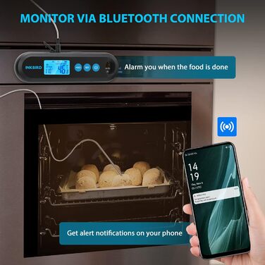 Бездротовий термометр для м'яса Inkbird IHT-2PB, Bluetooth, 2 зовнішні зондy, USB зарядка, магнітний, для гриля, кухні та випічки