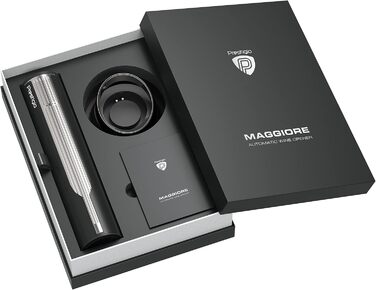 Електричний штопор Maggiore для вина з фольгорізом, зарядною станцією та подарунковою коробкою, чорний/сріблястий, преміум-якість