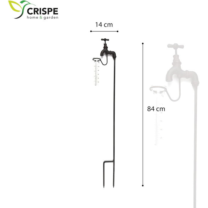Декоративний дощомір для саду Crispe Home & Garden, 84 см, скло та чавун, водостійкий, для вимірювання опадів, садова метеостанція