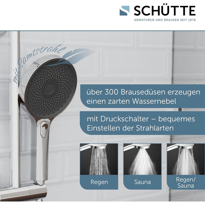 Душова лійка SCHÜTTE SAMOA RAIN з технологією м'якого струменя, 3 режими, 300 форсунок, антикальк, біла (хром)