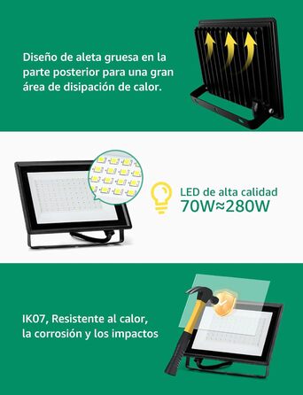 LED прожектор Aigostar 100Вт 8700Лм, холодне світло 6500K, IP65, водонепроникний, для вулиці та приміщень, саду, гаража, спортмайданчика, двору (2 шт, 70Вт)