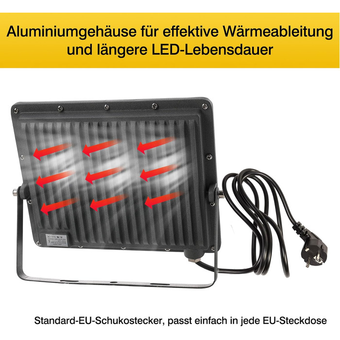 2 шт. LED прожектори для вулиці 100Вт, суперяскраві 8910Лм, холодне світло 6500K, IP66 водонепроникні, з євровилкою, для безпеки, двору, саду