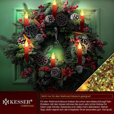 KESSER LED ялинкові свічки 30 шт., бездротові, різнокольорові, з пультом, таймером, мерехтінням, димміровані, з батарейками, кріплення, червоні