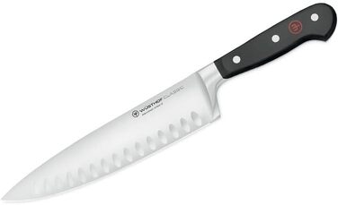 Кухонний ніж WÜSTHOF Classic 20 см з кованим лезом і насічками, чорний/сріблястий