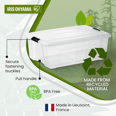 Пластикова коробка для зберігання Iris Ohyama TB-45 32 л з кришкою, 6 шт, прозора, з ручками та засувками, стійка, штабельована, для одягу, дому, гаража, офісу