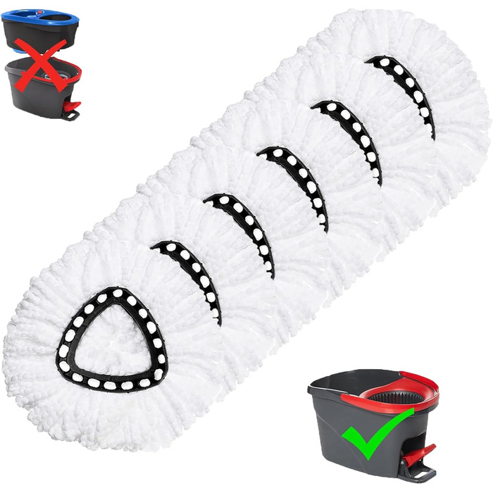 Набір із 6 змінних насадок з мікрофібри для швабри O-Ceda EasyWrin Spin Mop, запасні головки для легкого прибирання