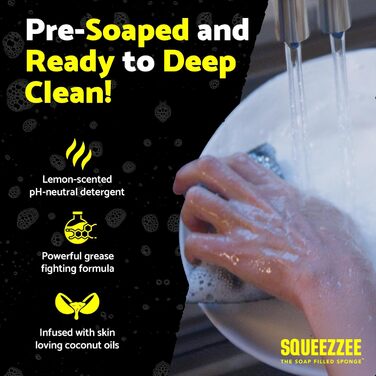 Губки Squeezzee з миючим засобом, двосторонні, стійкі до подряпин, для кухні та дому, 6 шт, до 300 використань