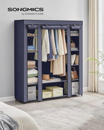 Тканинна шафа SONGMICS з полицями та вішалкою, 150x45x175 см, для одягу, спальня, гардероб, синій